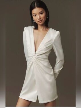 Anthropologie Bhldn Maya Long Sleeve Twist Satin Mini Dress Small - NEW